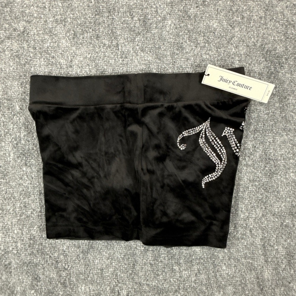 Juicy Couture Big Bling Shorts Womens Small Black Velour Rhinestone Y2K NWT